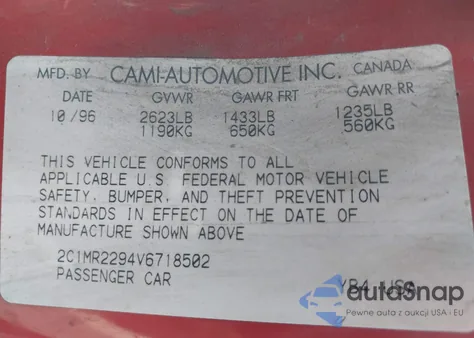 1997 Geo Metro Lsi from USA, damaged, VIN 2C1MR2294V6718502